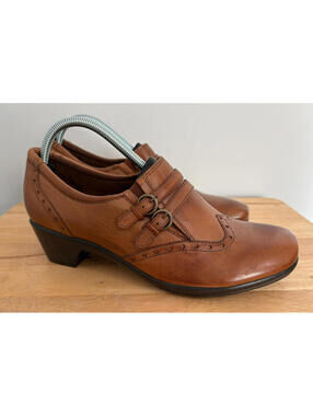 Earth Origins Carma 5 Brown Tan Leather Shoes Wingtip Block Heel Women’s 11 M